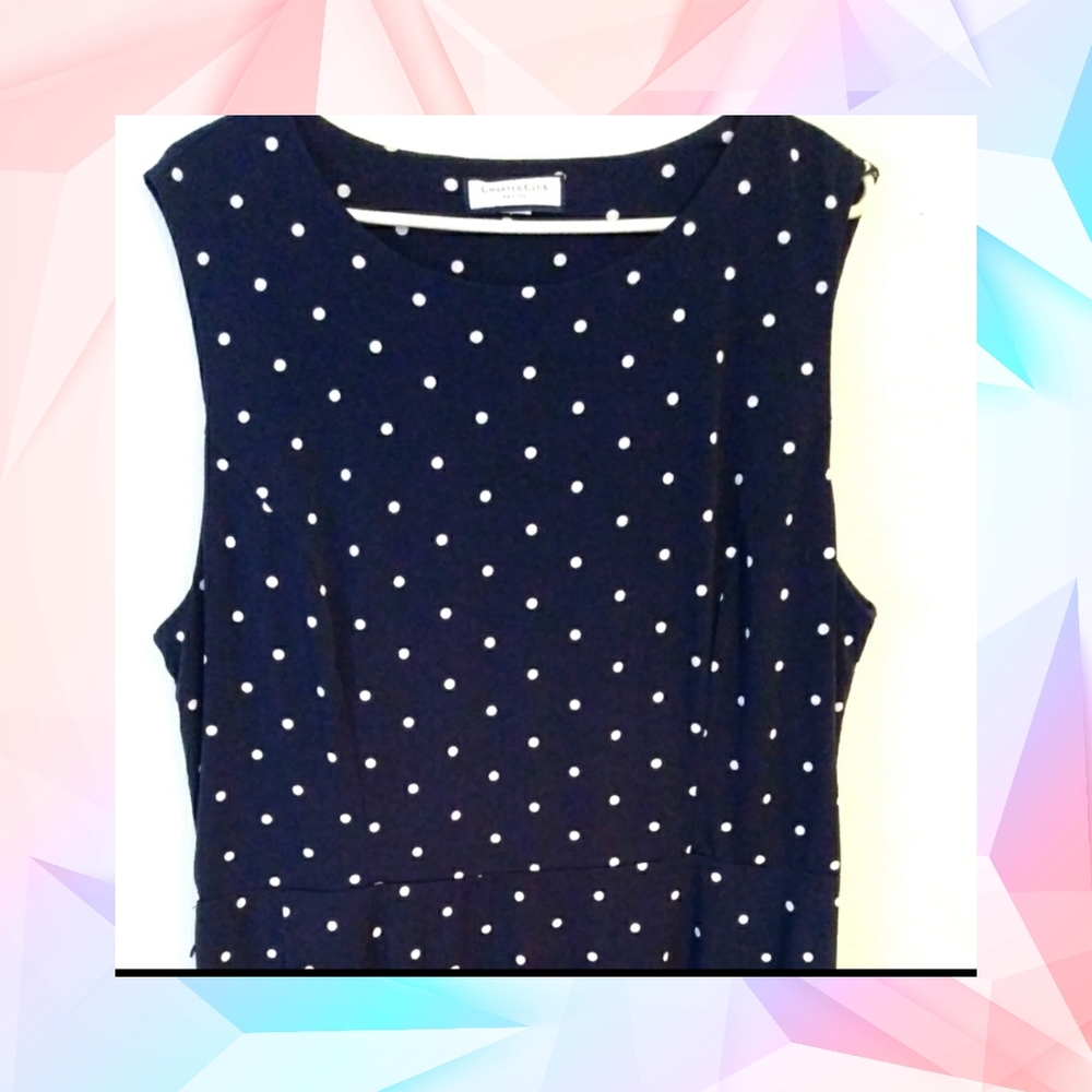 🌞 Charter Club,  Blue and White Dotted Dress.